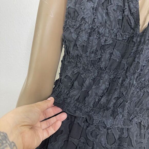 Club Monaco Dress Size 2 Tank Maxi Long Jacquard Woven Black Sleeveless Smocked - Picture 8 of 14